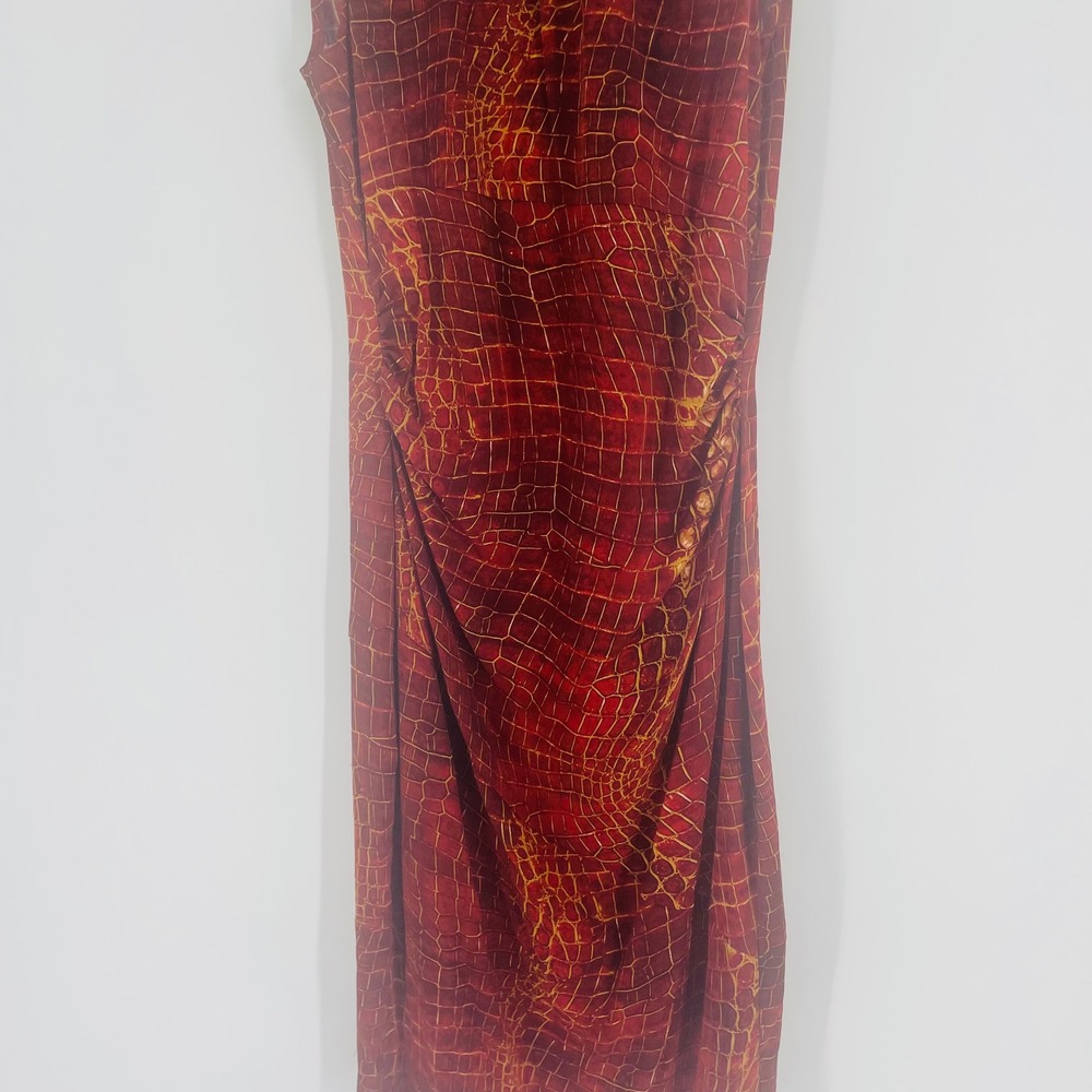 Diane von Furstenberg Vintage Crocodile Print Silk Mock Neck Ruched Midi Dress - Picture 3 of 11
